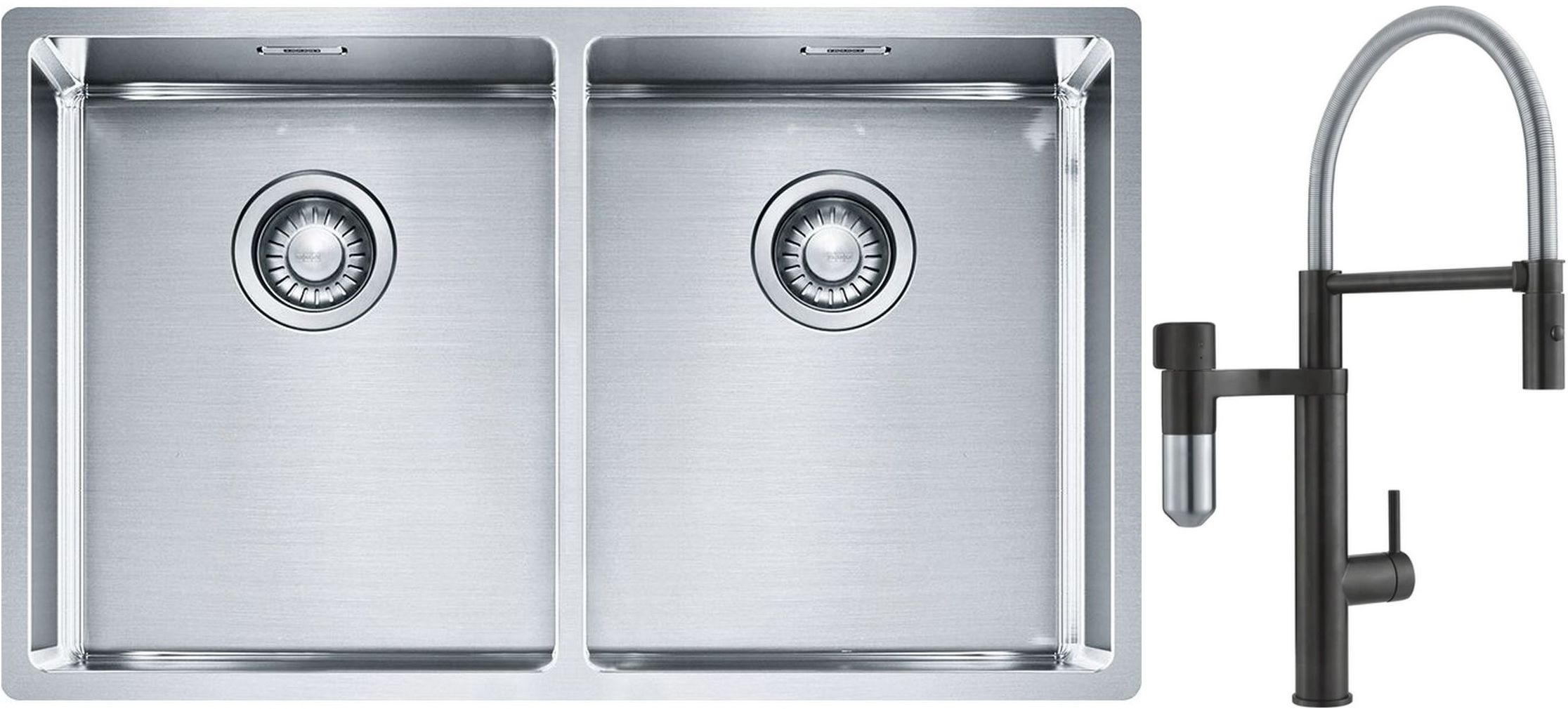 Conjunto grifo de cocina Franke Vital Semi-Pro 120.0621.313, fregadero de acero Franke Box 127.0370.188