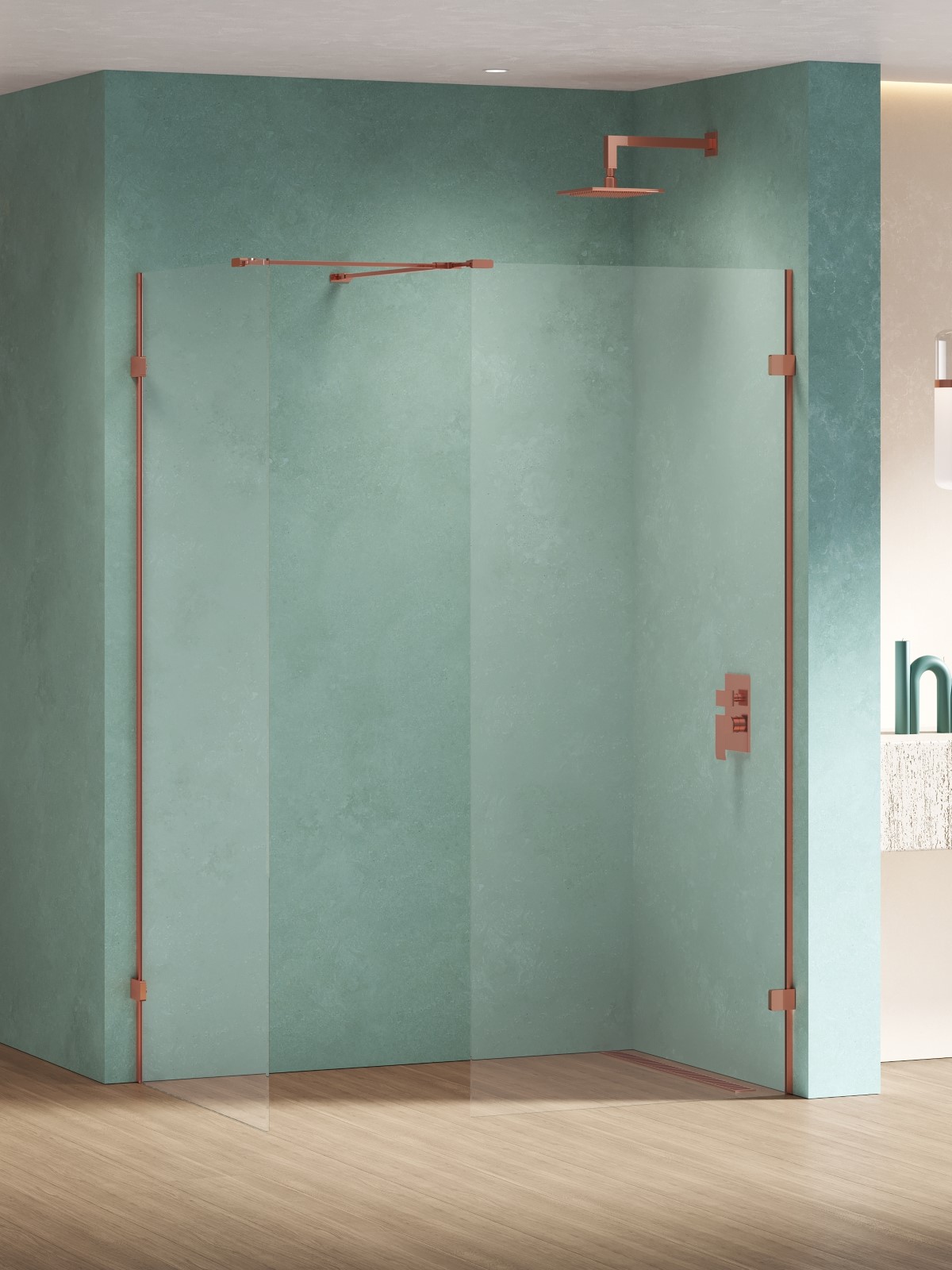 New Trendy Eventa Copper Shine kabina prysznicowa walk-in 150x100 cm miedź połysk/szkło przezroczyste EXK-6575