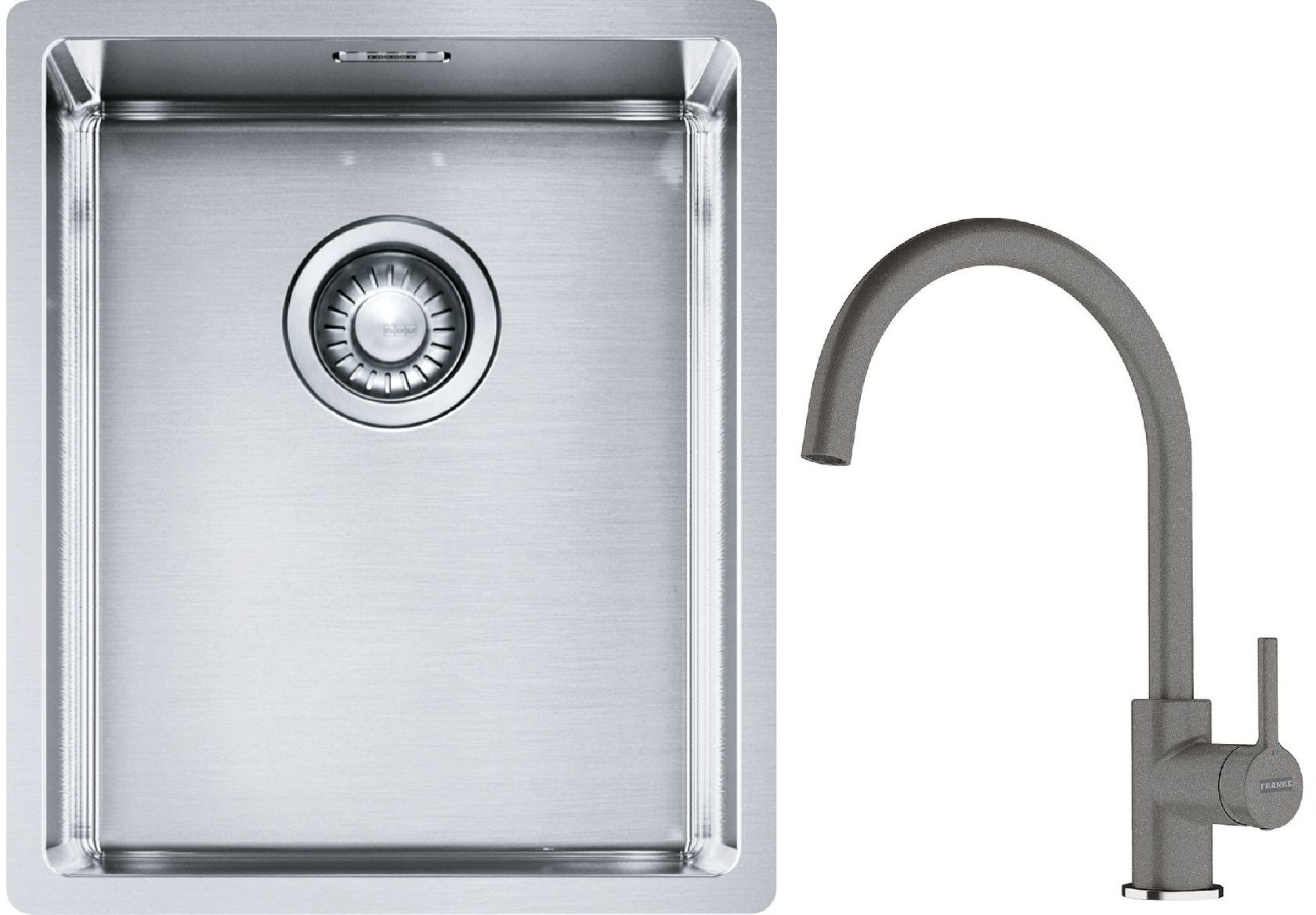 Conjunto fregadero de acero Franke Box 127.0453.653, grifo de cocina Franke Lina 115.0626.022