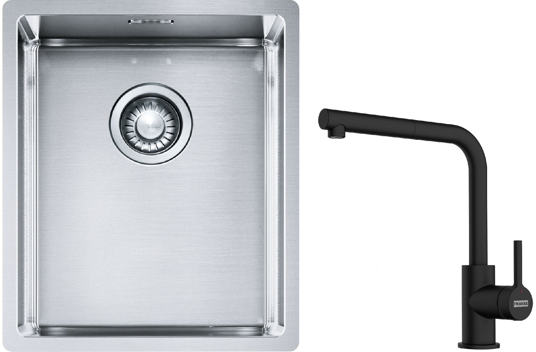 Conjunto fregadero de acero Franke Box 127.0453.653, grifo de cocina Franke Lina 115.0712.435