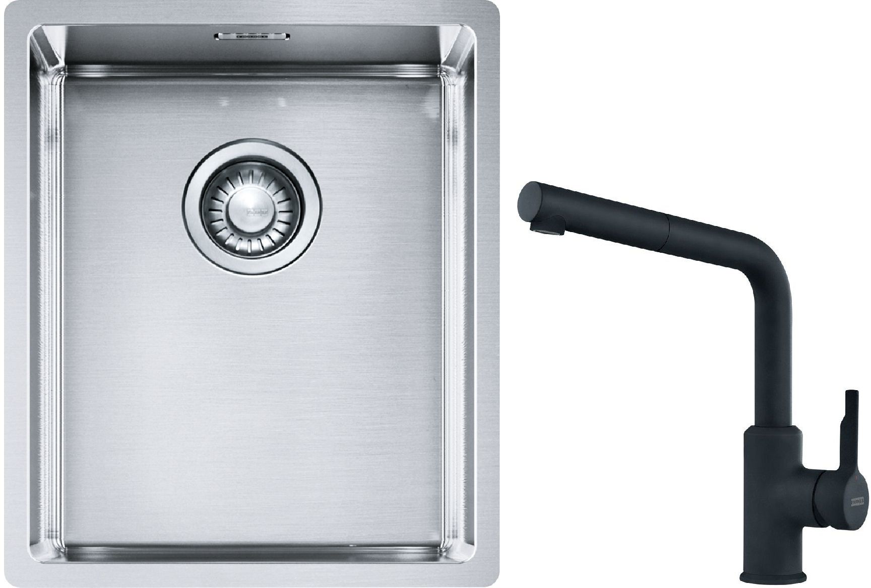 Conjunto fregadero de acero Franke Box 127.0453.653, grifo de cocina Franke Urban 115.0627.523