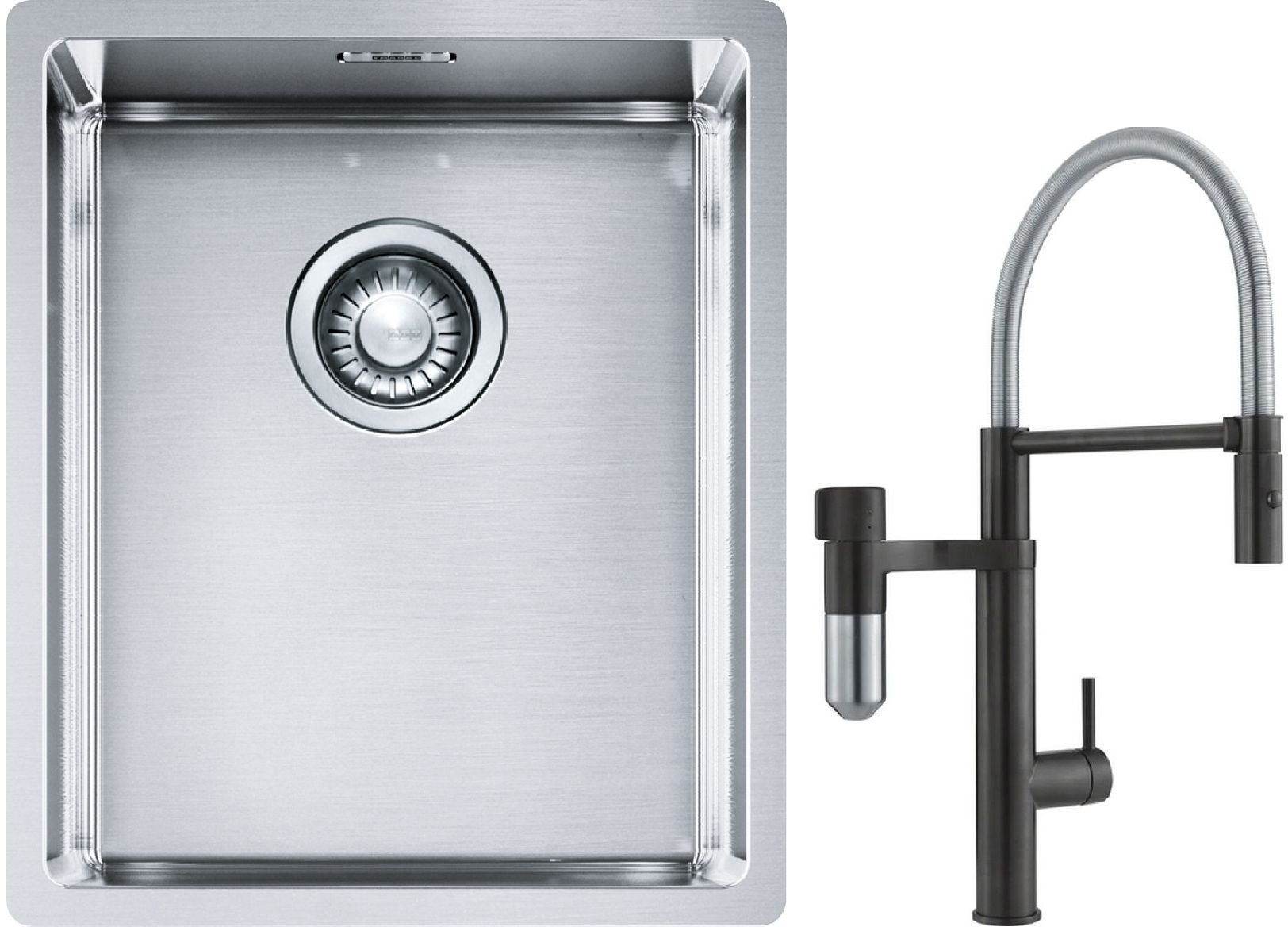 Conjunto grifo de cocina Franke Vital Semi-Pro 120.0621.313, fregadero de acero Franke Box 127.0453.653