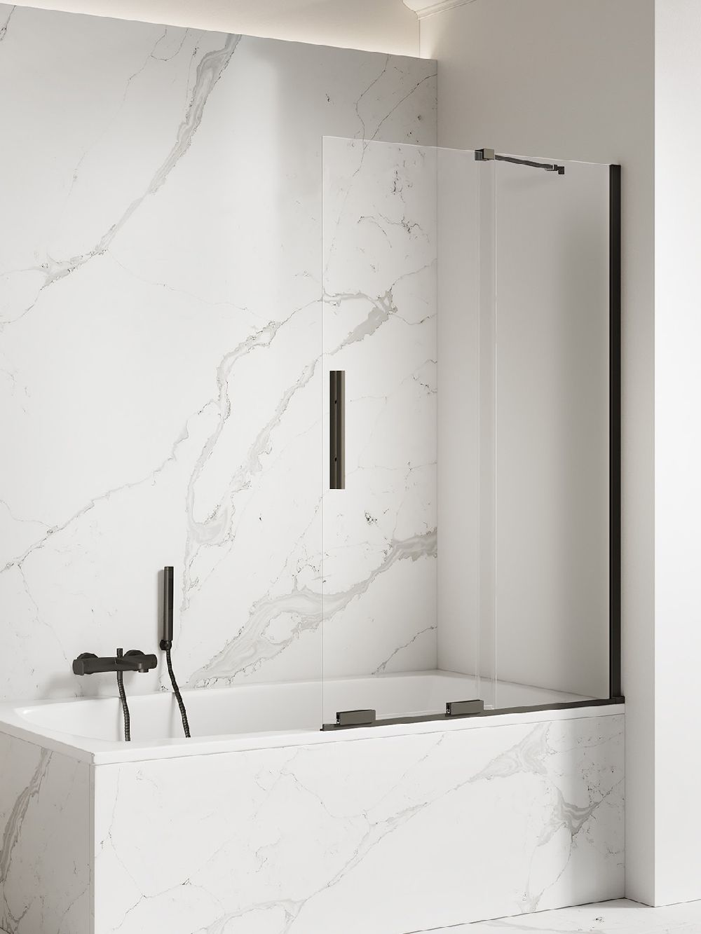 New Trendy Smart Black mampara de bañera 100 cm dos piezas negro mate/vidrio transparente EXK-4200-WU