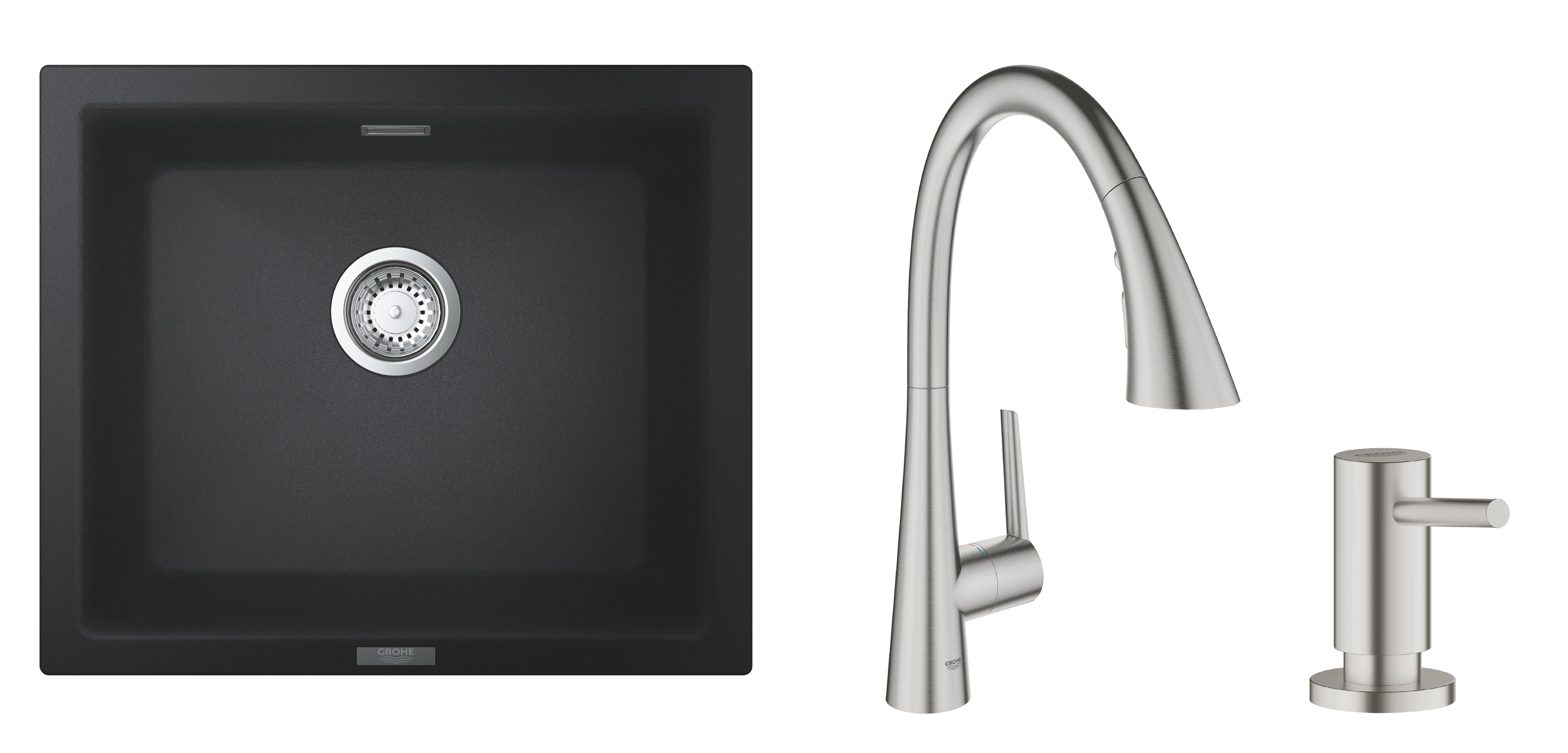 Conjunto grifo de cocina Grohe Zedra 32294DC2, fregadero de granito Grohe K700 31654AP0, 40535DC0