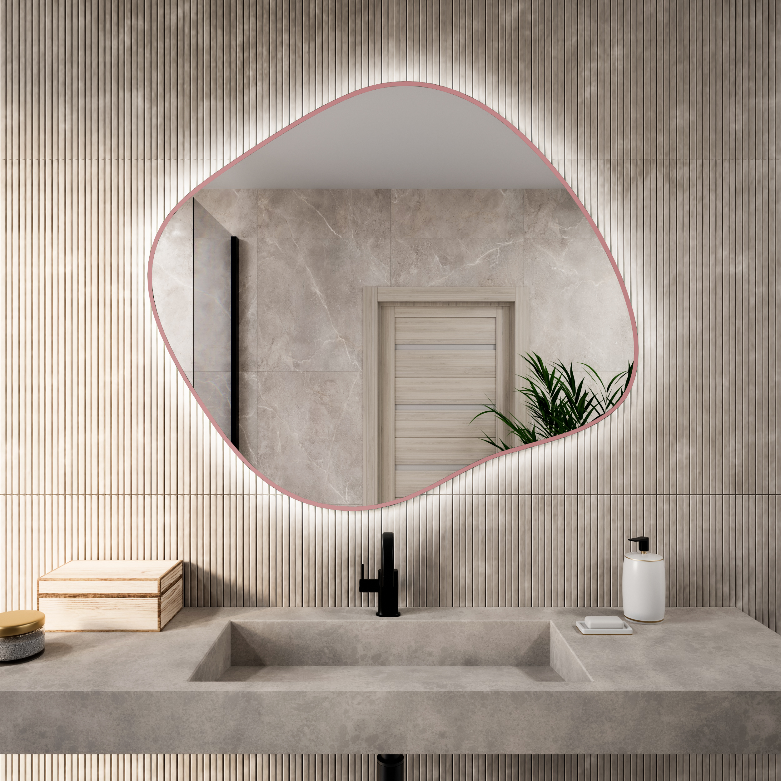 Baltica Design Bright Stain III espejo 80x70 cm con iluminación rosa 5904107932057