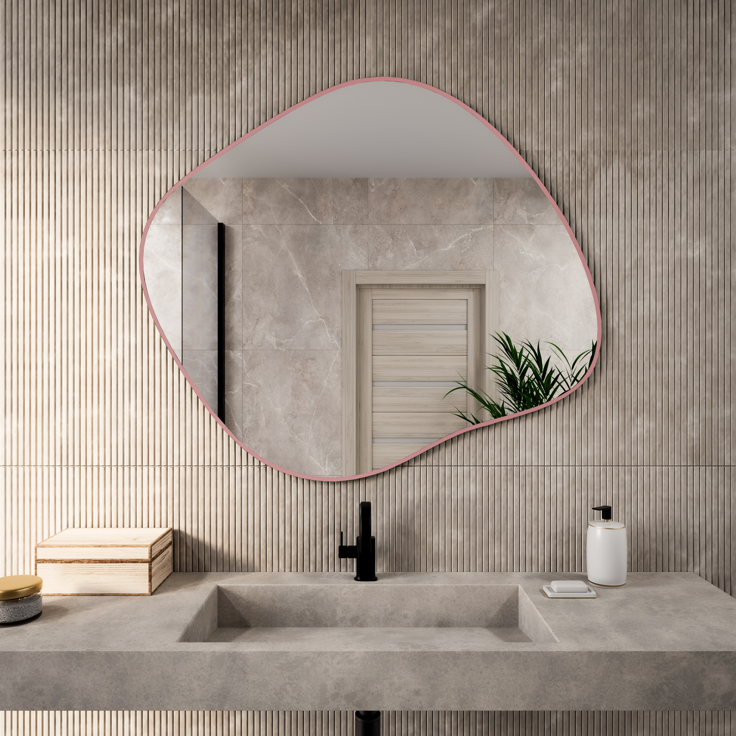 Baltica Design Tiny Border Stain III espejo 100x86 cm rosa 5904107931838