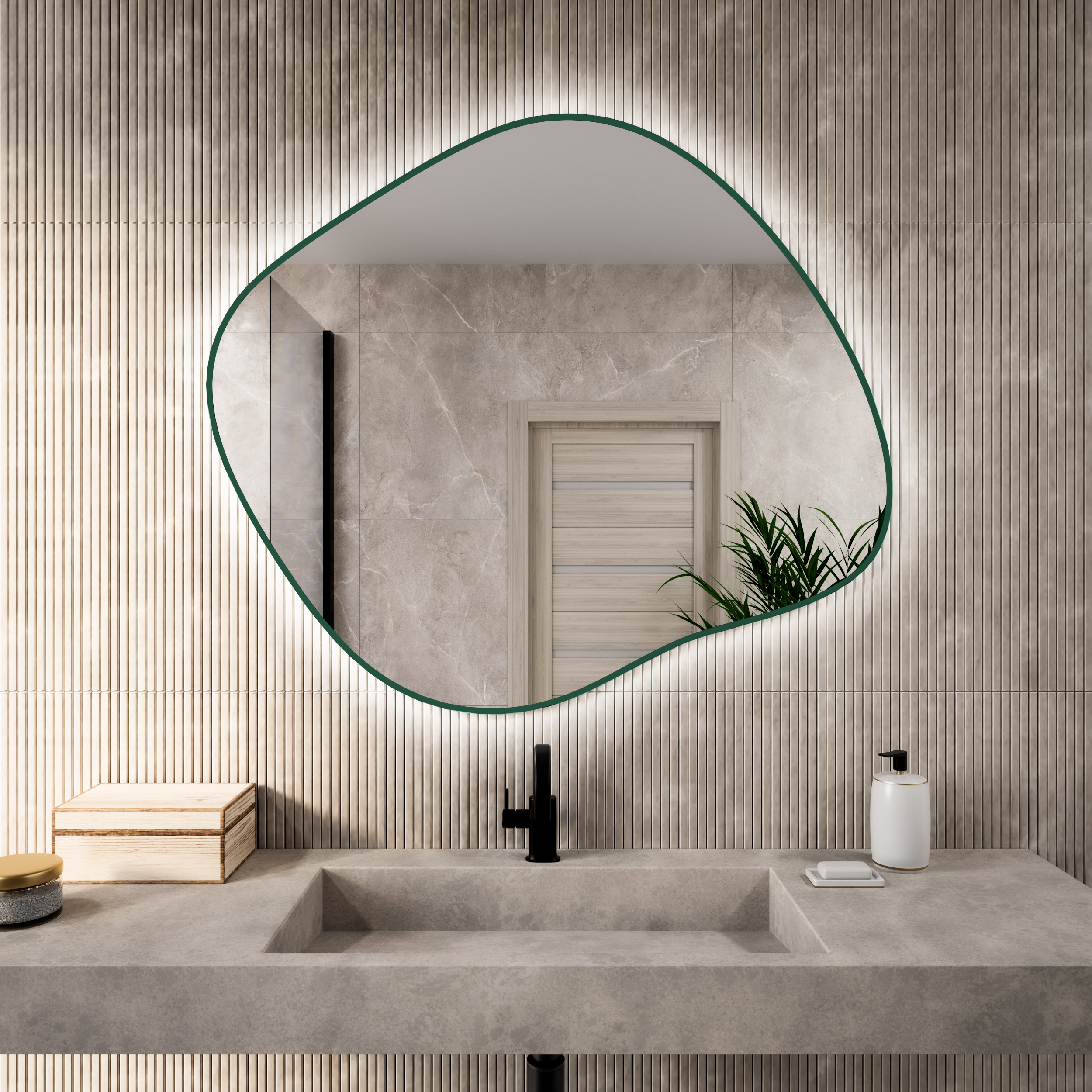 Baltica Design Bright Stain III espejo 80x70 cm con iluminación verde 5904107932422
