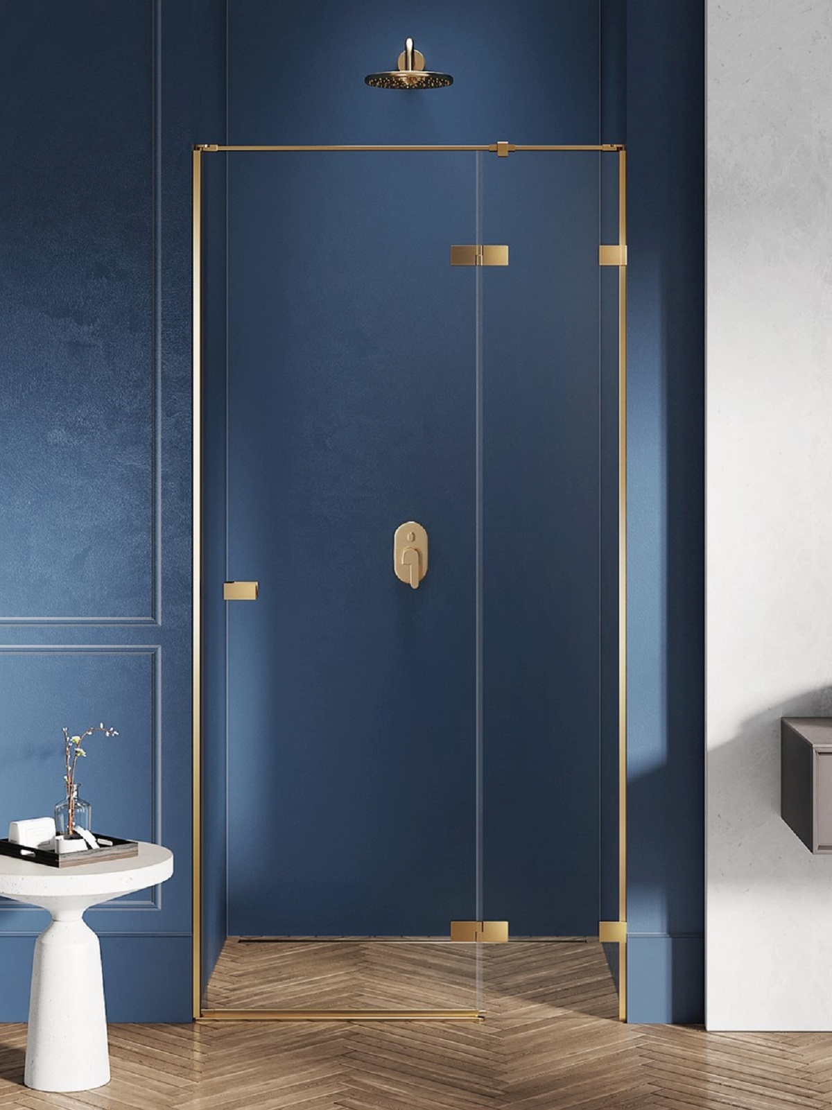 New Trendy Avexa Gold Brushed puerta de ducha 80 cm oscilante oro cepillado/vidrio transparente EXK-1715