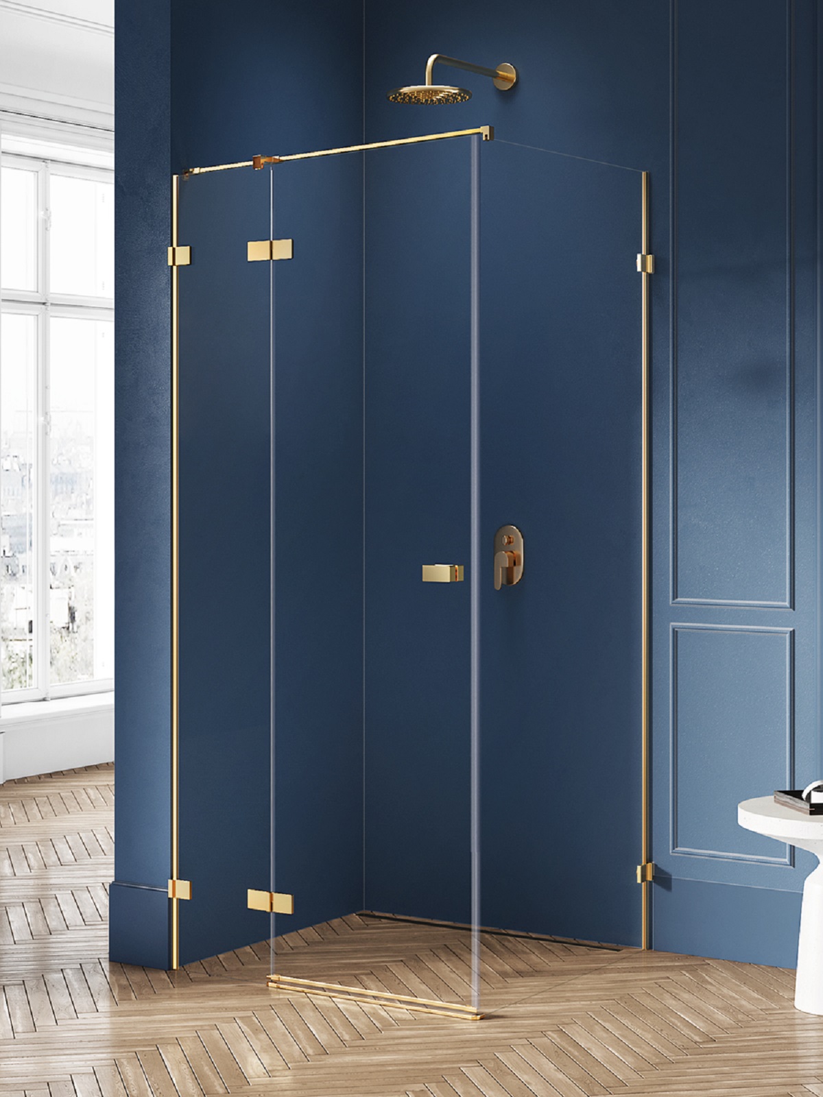 New Trendy Avexa Gold Brushed cabina de ducha 110x80 cm rectangular oro cepillado/vidrio transparente EXK-1736
