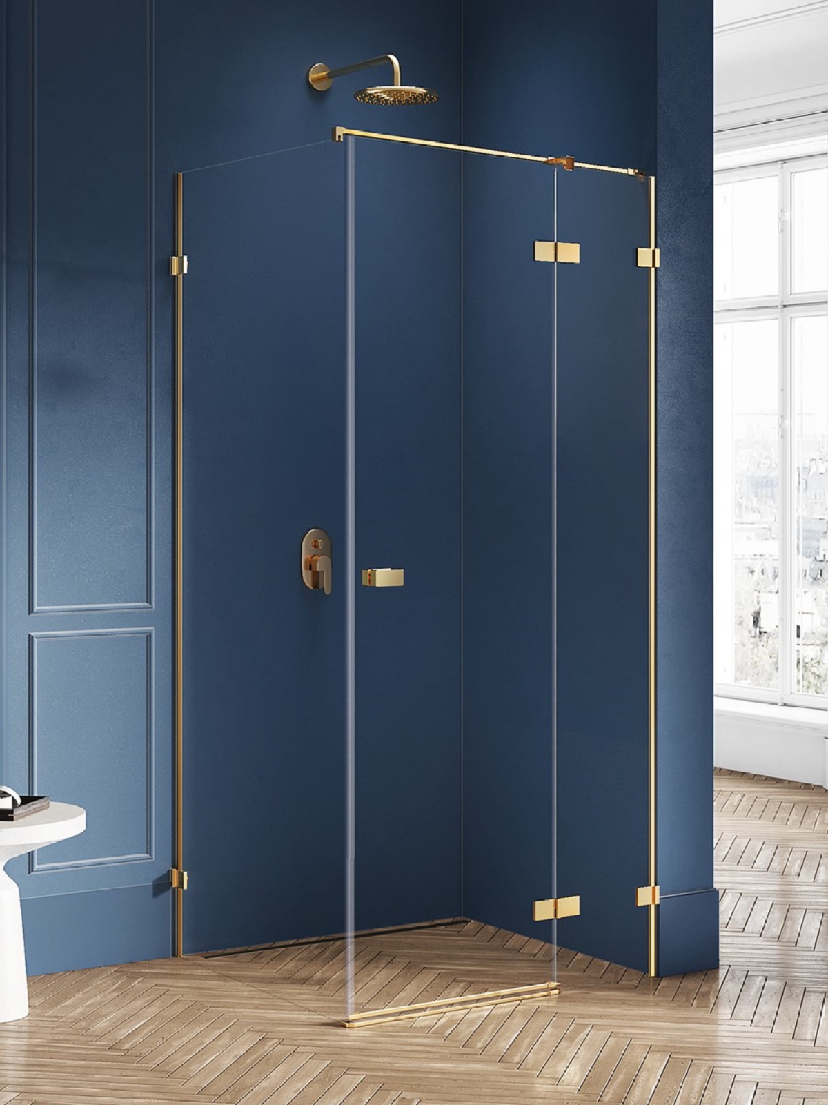 New Trendy Avexa Gold Brushed cabina de ducha 110x100 cm rectangular oro cepillado/vidrio transparente EXK-1761