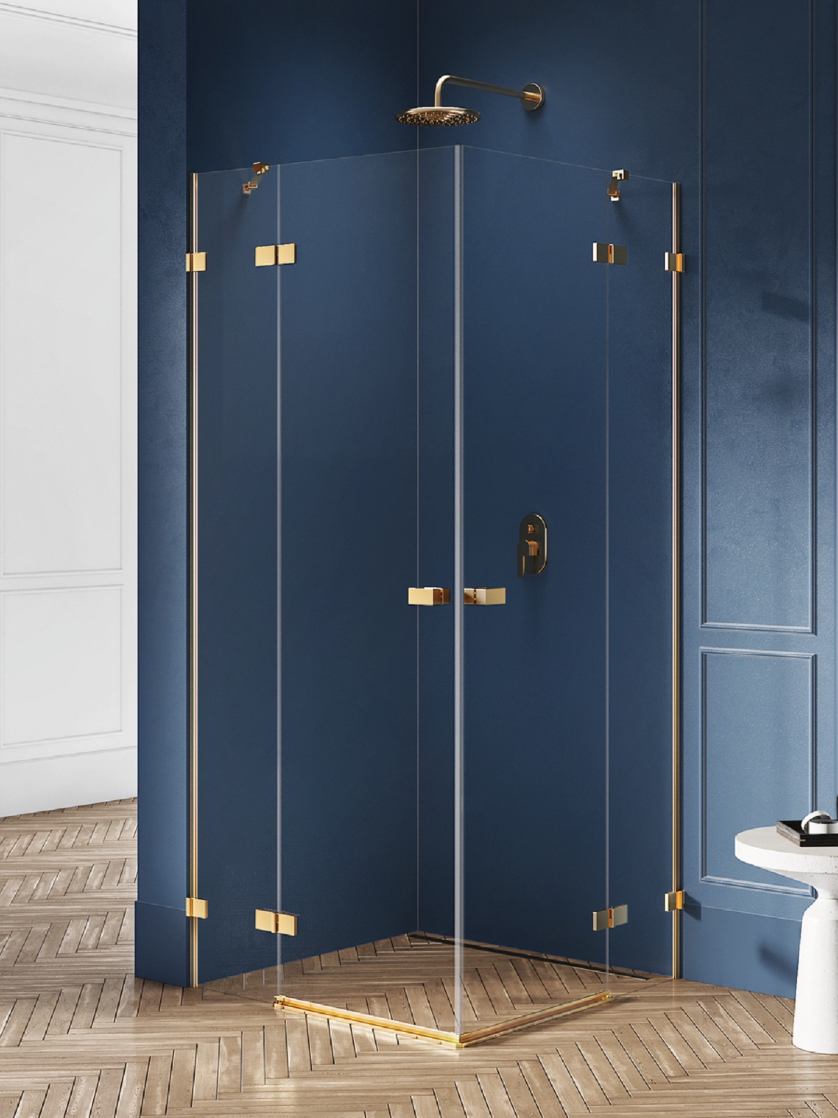 New Trendy Avexa Gold Brushed cabina de ducha 80x80 cm cuadrada oro cepillado/vidrio transparente EXK-1776