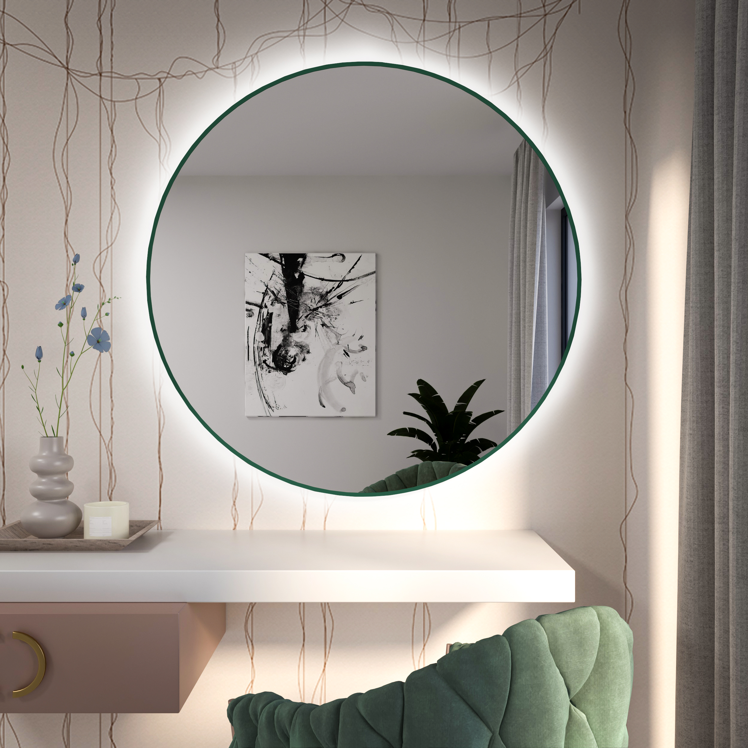 Baltica Design Tiny Border Bright espejo 90x90 cm circular con iluminación verde 5904107931005