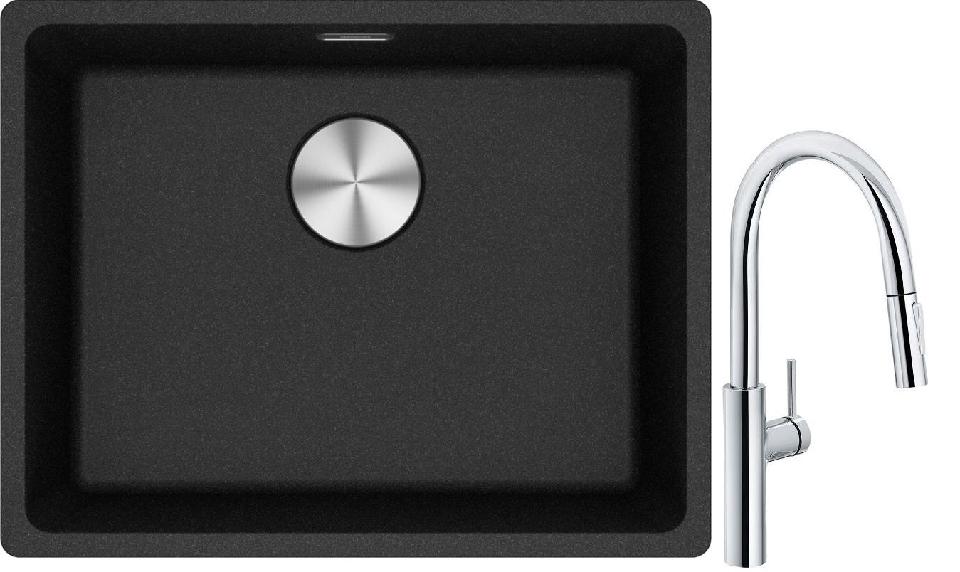 Conjunto grifo de cocina Franke Pescara L Slide-In 115.0538.940, fregadero de granito Franke Maris 125.0686.716