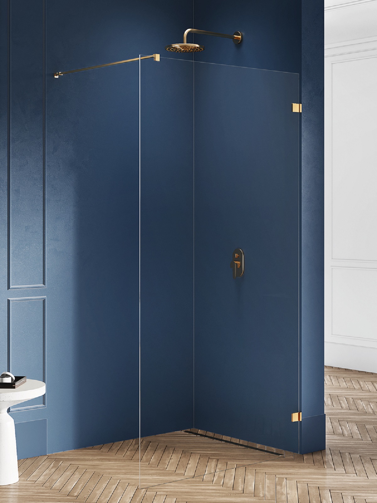 New Trendy Avexa Gold Brushed ścianka prysznicowa walk-in 150 cm złoty szczotkowany/szkło przezroczyste EXK-7020