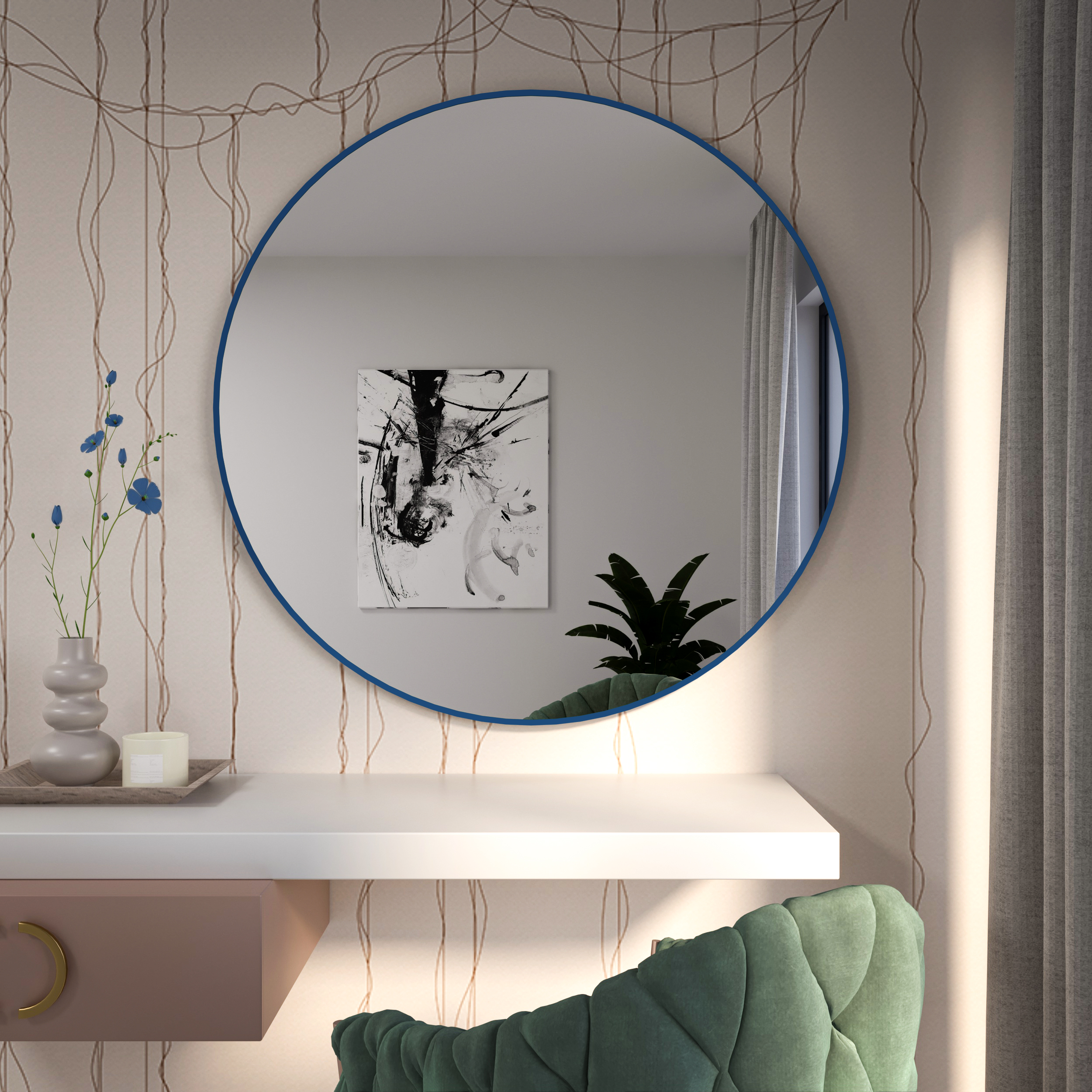Baltica Design Tiny Border Round espejo 80x80 cm circular azul 5904107930435