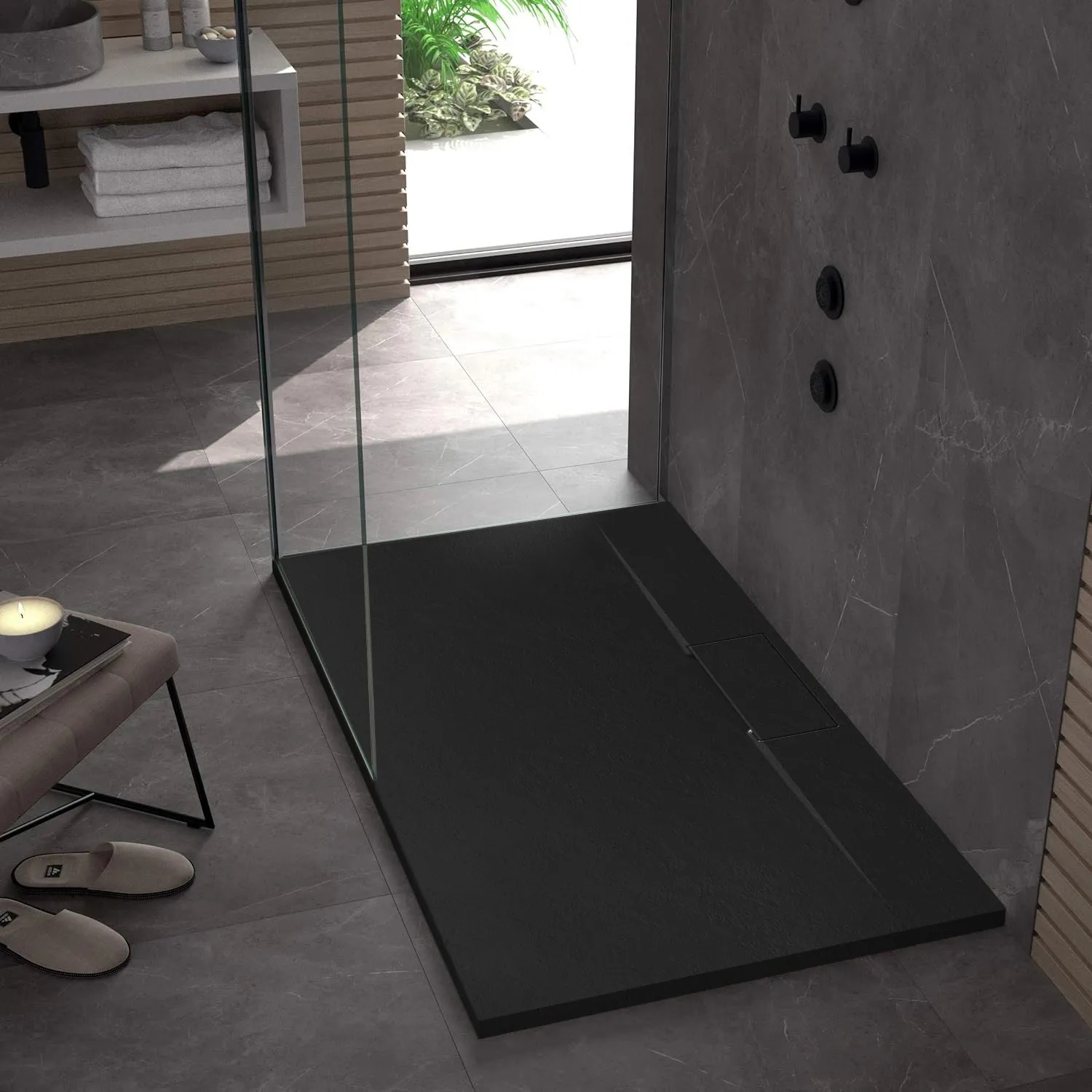 Rea Bazalt plato de ducha rectangular 100x80 cm negro REA-K3323