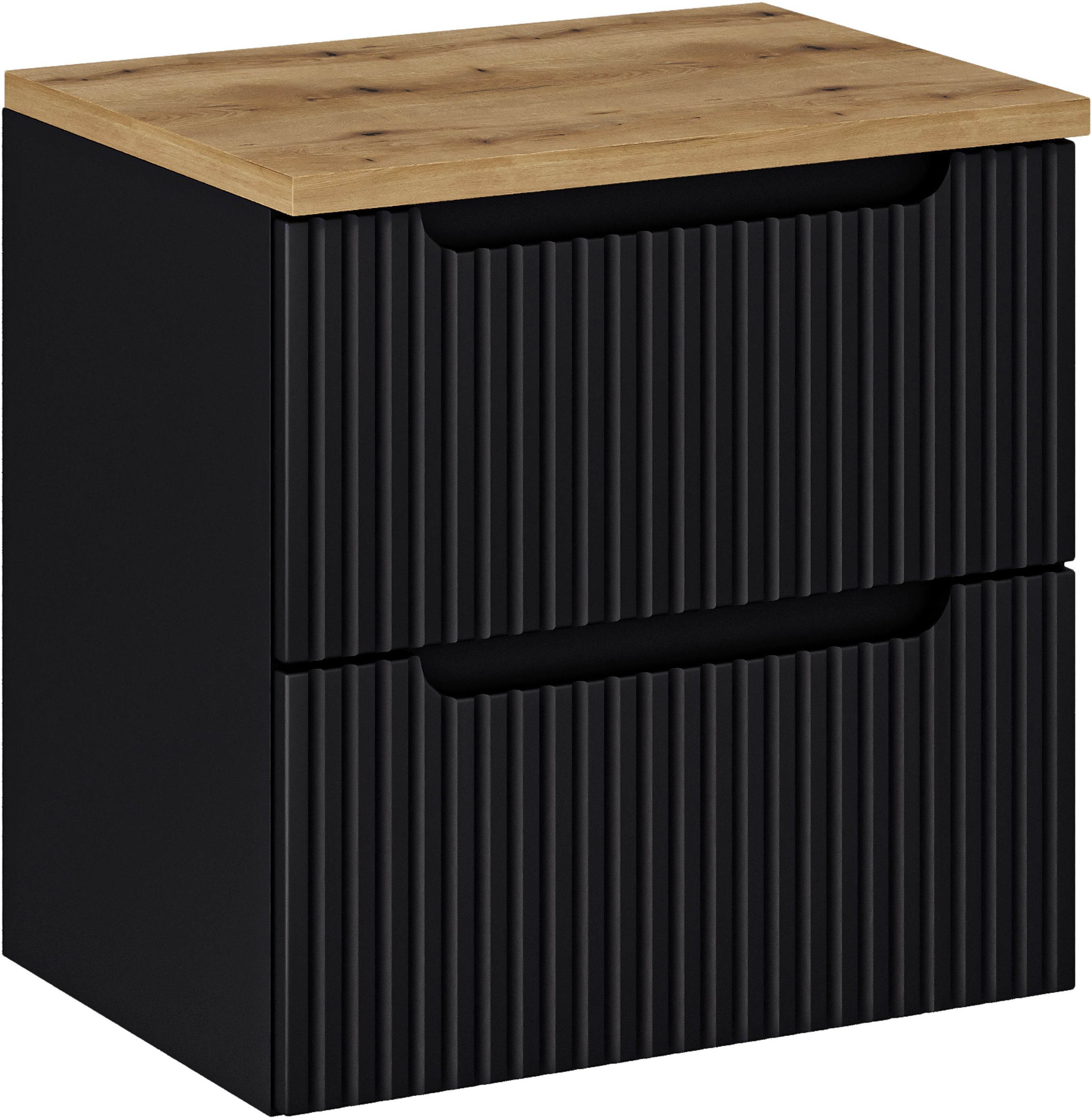 Conjunto armario Comad Nova Black NOVA BLACK D2 82-60-2S, encimera Comad Nova Oak NOVA OAK A 89-60