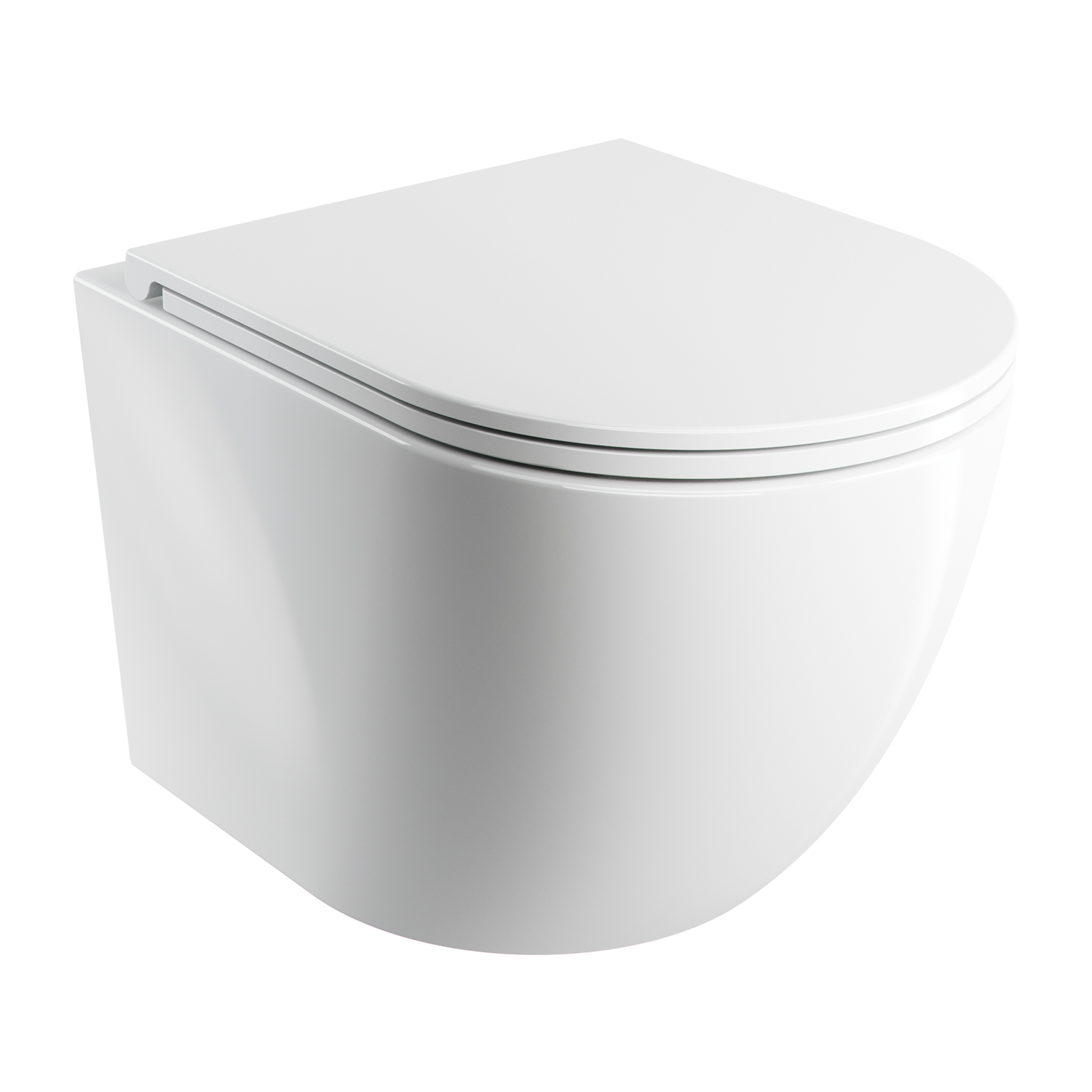 Omnires Ottawa taza de inodoro con asiento de cierre suave suspendido sin reborde con descarga de remolino blanco brillante OTTAWASPMWBP