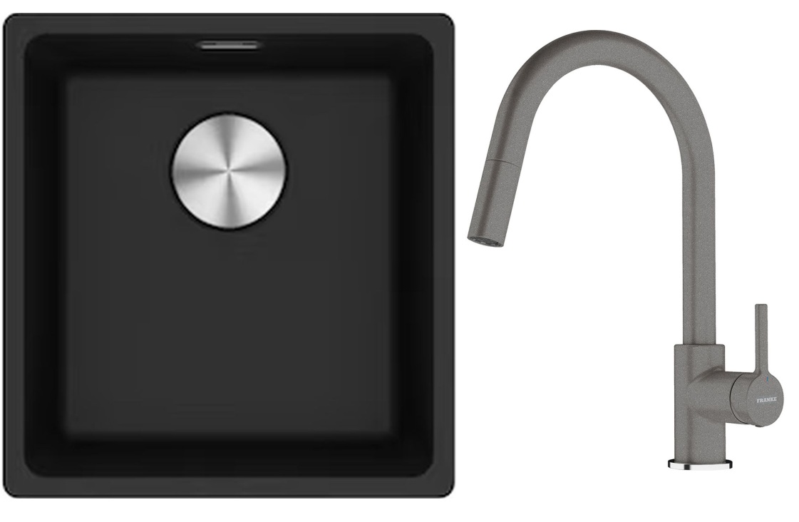 Conjunto fregadero de granito Franke Maris 125.0687.249, grifo de cocina Franke Lina 115.0626.057