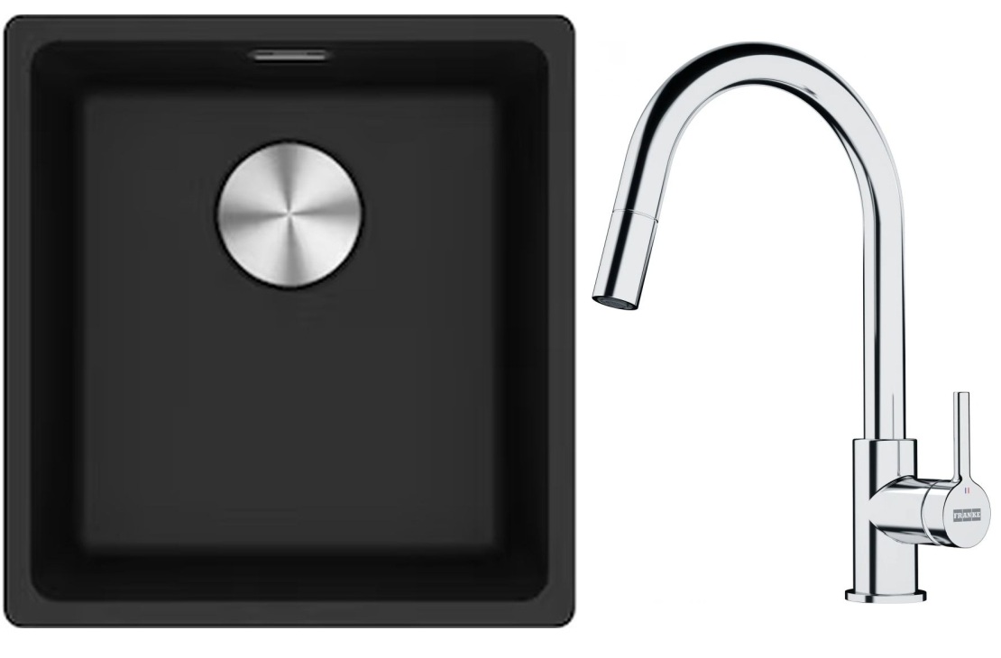 Conjunto fregadero de granito Franke Maris 125.0687.249, grifo de cocina Franke Lina 115.0693.229