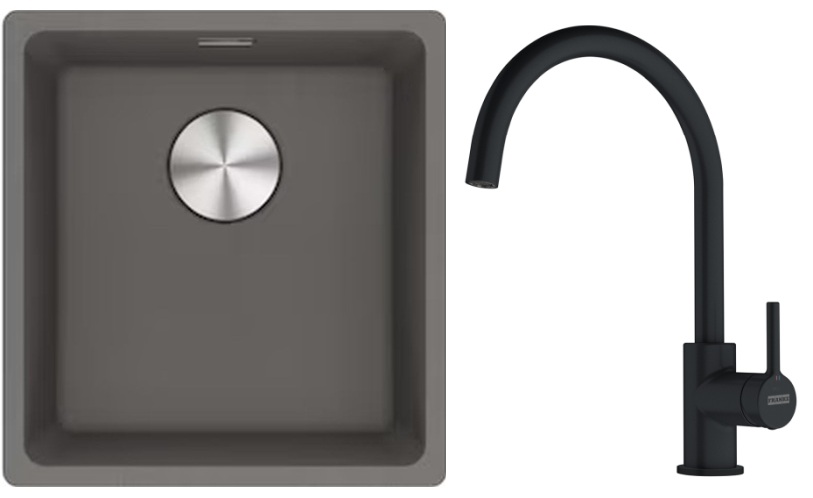 Conjunto fregadero de granito Franke Maris 125.0698.001, grifo de cocina Franke Lina 115.0626.020
