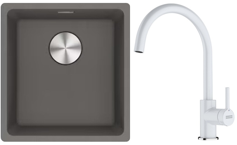 Conjunto fregadero de granito Franke Maris 125.0698.001, grifo de cocina Franke Lina 115.0626.024