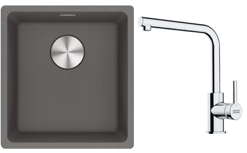 Conjunto fregadero de granito Franke Maris 125.0698.001, grifo de cocina Franke Lina 115.0712.420
