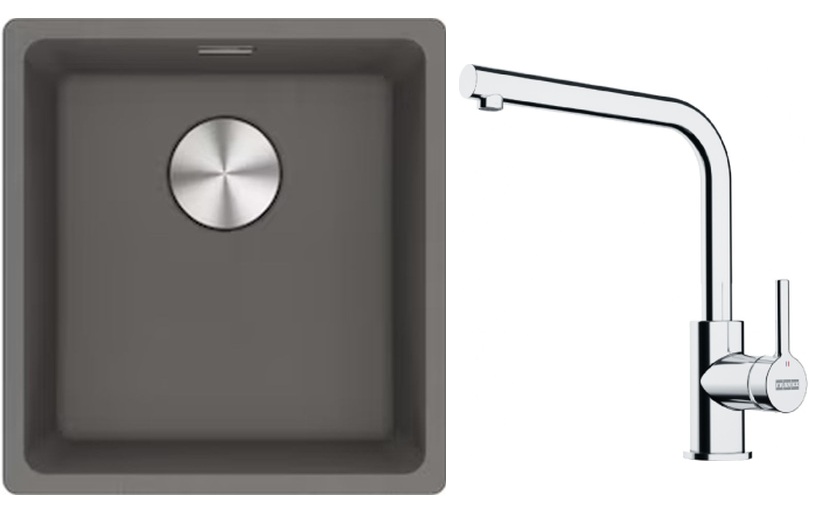 Conjunto fregadero de granito Franke Maris 125.0698.001, grifo de cocina Franke Lina 115.0693.230