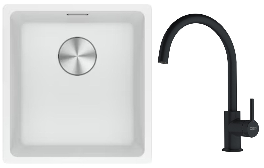 Conjunto fregadero de granito Franke Maris 125.0687.251, grifo de cocina Franke Lina 115.0626.019