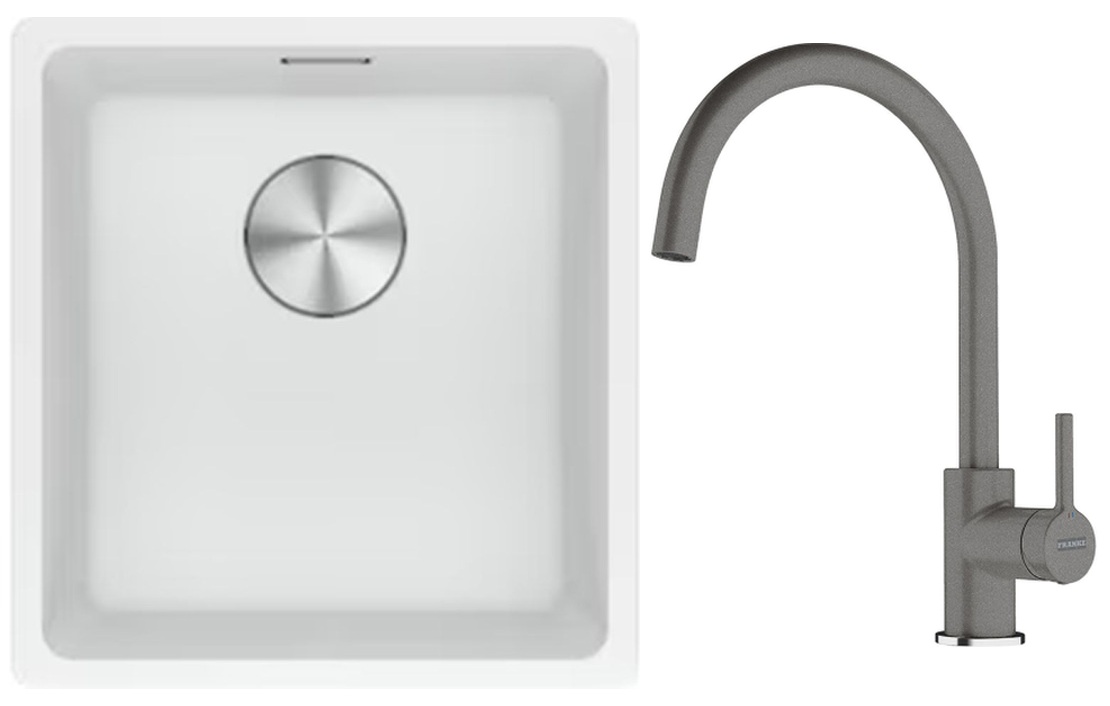 Conjunto fregadero de granito Franke Maris 125.0687.251, grifo de cocina Franke Lina 115.0626.022