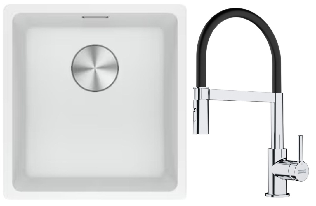 Conjunto fregadero de granito Franke Maris 125.0687.251, grifo de cocina Franke Lina 115.0626.085