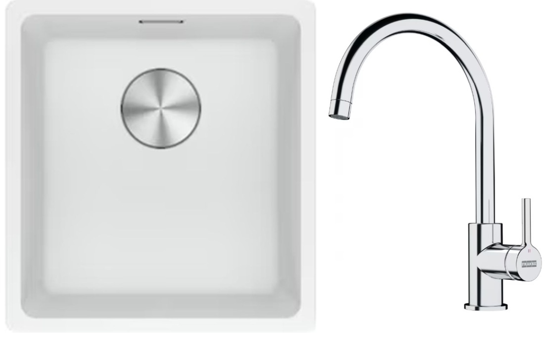 Conjunto fregadero de granito Franke Maris 125.0687.251, grifo de cocina Franke Lina 115.0693.228