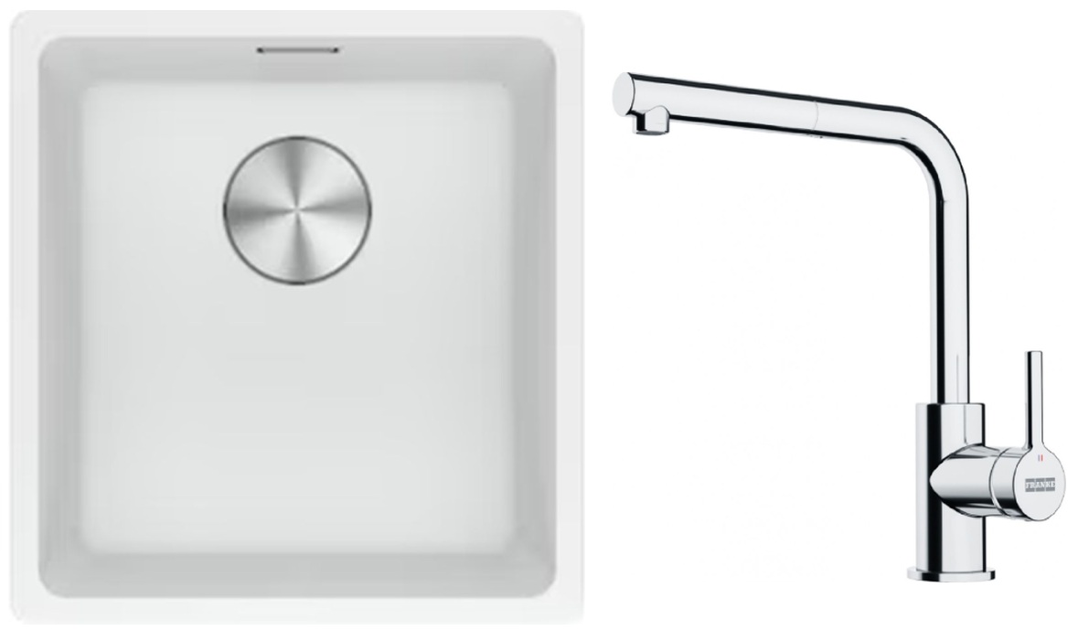 Conjunto fregadero de granito Franke Maris 125.0687.251, grifo de cocina Franke Lina 115.0712.420