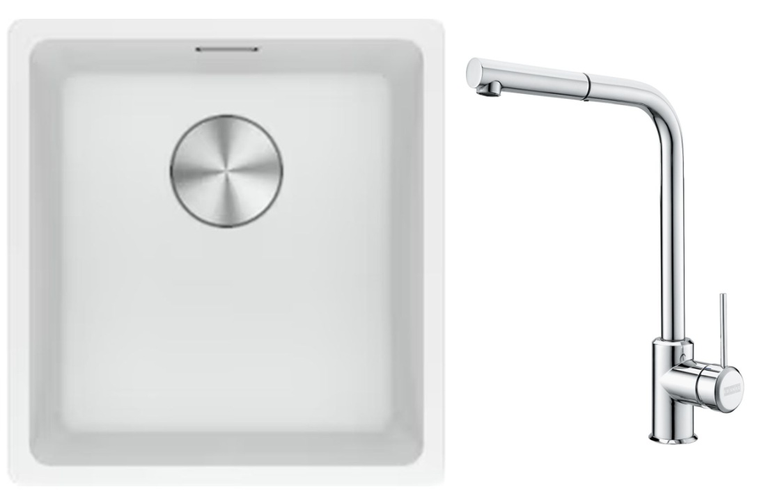 Conjunto fregadero de granito Franke Maris 125.0687.251, grifo de cocina Franke Sirius Side 115.0668.280