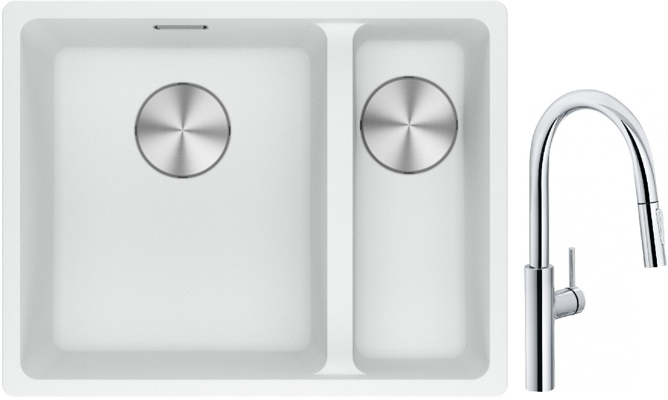 Conjunto fregadero de granito Franke Maris 125.0687.267, grifo de cocina Franke Pescara L Slide-In 115.0538.940