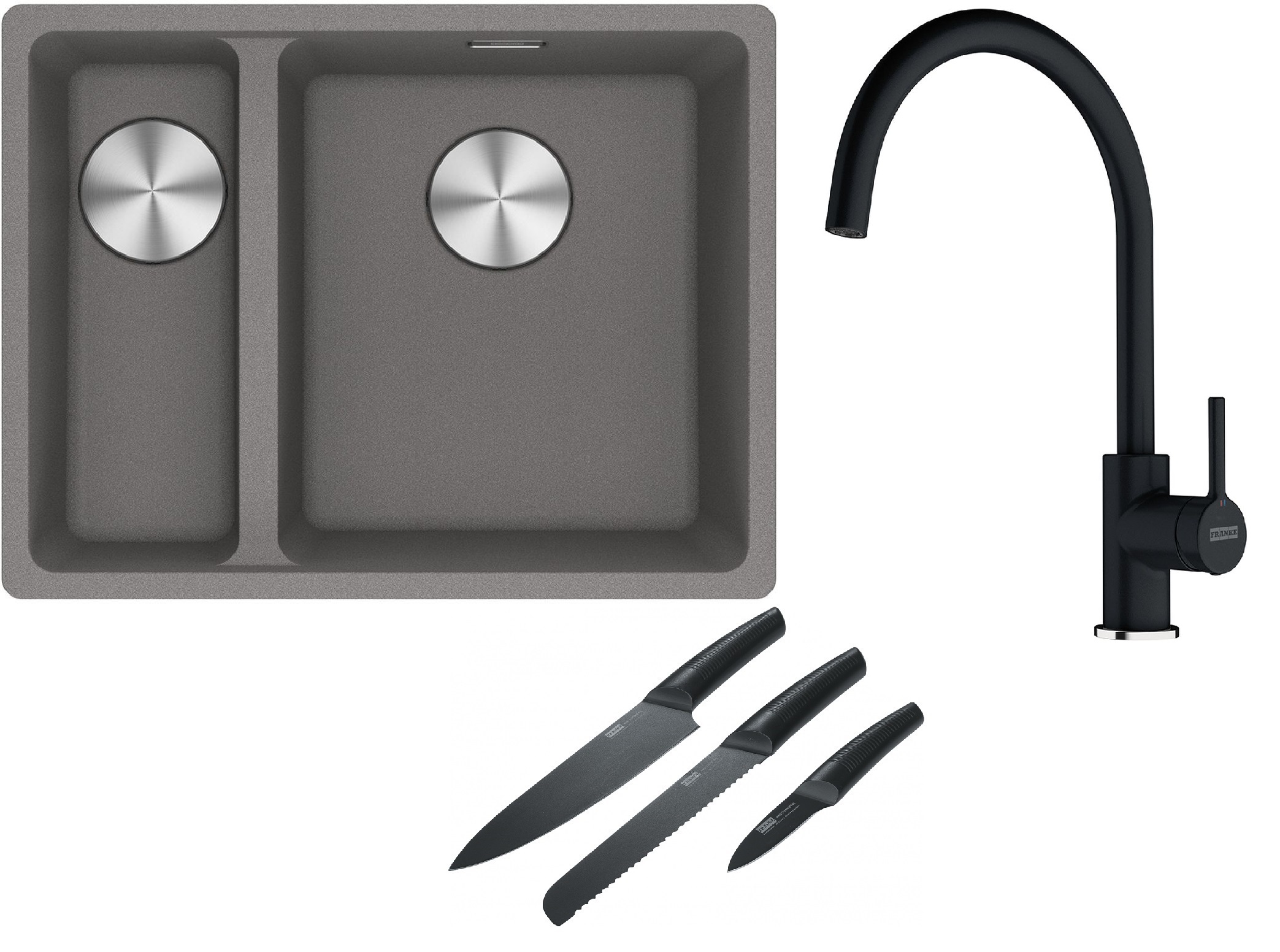 Conjunto fregadero de granito Franke Maris 125.0687.270, grifo de cocina Franke Lina 115.0626.020