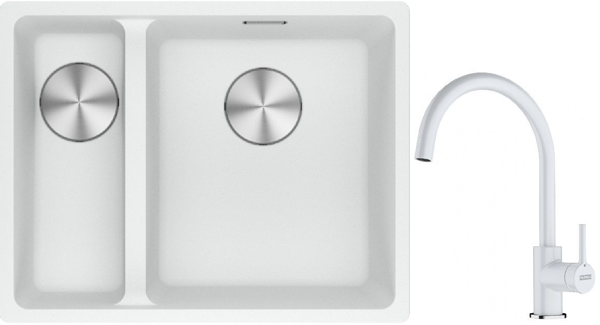 Conjunto fregadero de granito Franke Maris 125.0687.271, grifo de cocina Franke Lina 115.0626.024
