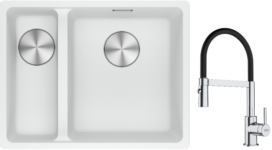Conjunto fregadero de granito Franke Maris 125.0687.271, grifo de cocina Franke Lina 115.0626.085