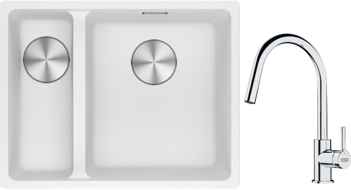 Conjunto fregadero de granito Franke Maris 125.0687.271, grifo de cocina Franke Lina 115.0693.229