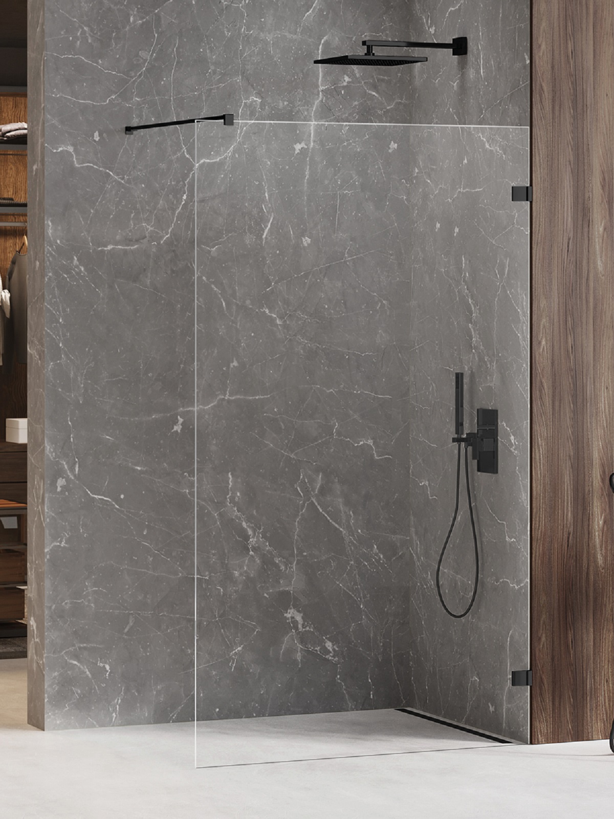 New Trendy Avexa Black mampara de ducha walk-in 110 cm negro mate/vidrio transparente EXK-1808