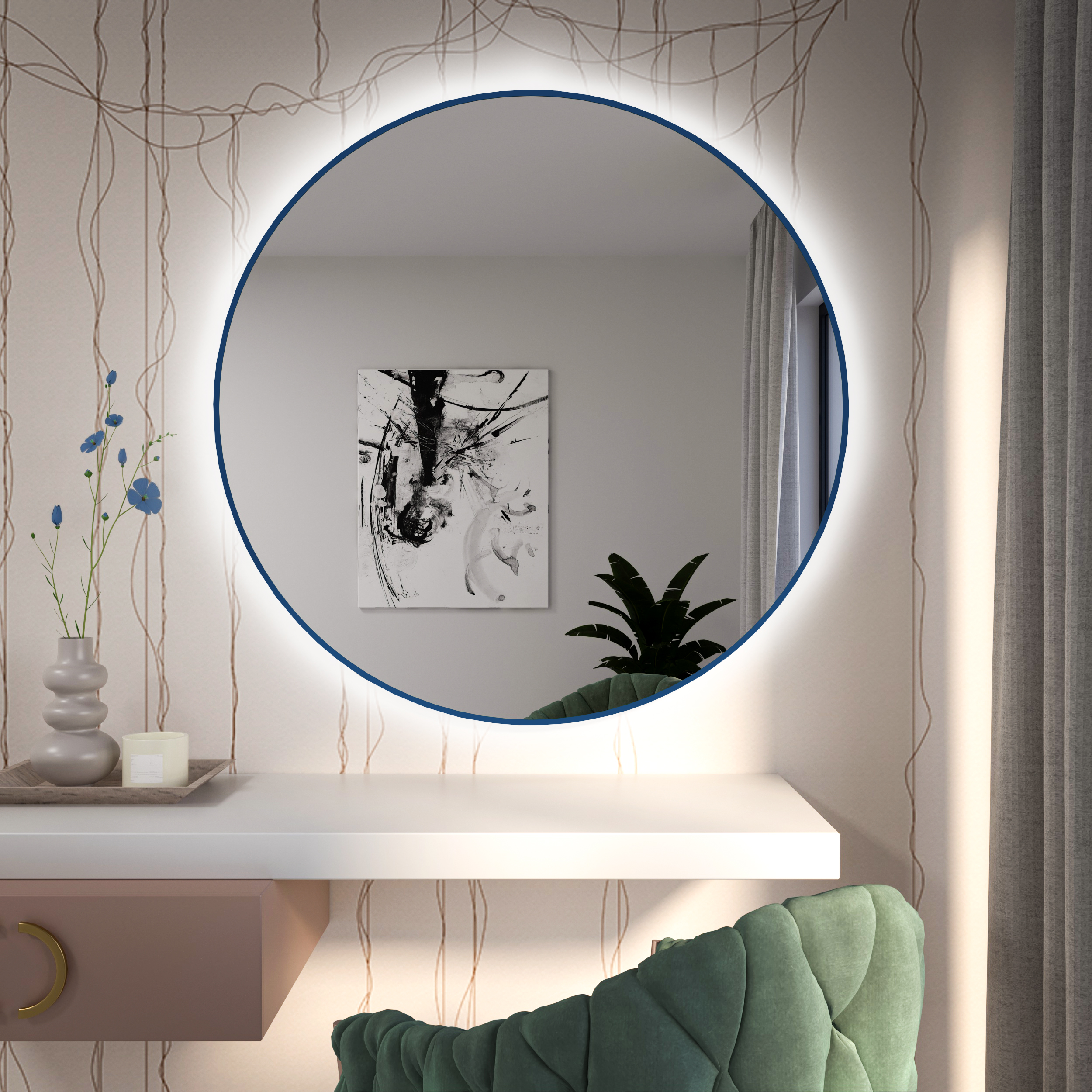 Baltica Design Tiny Border Bright espejo 60x60 cm circular con iluminación azul 5904107930756