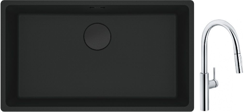 Conjunto fregadero de granito Franke Maris 125.0697.757, grifo de cocina Franke Pescara L Slide-In 115.0538.940