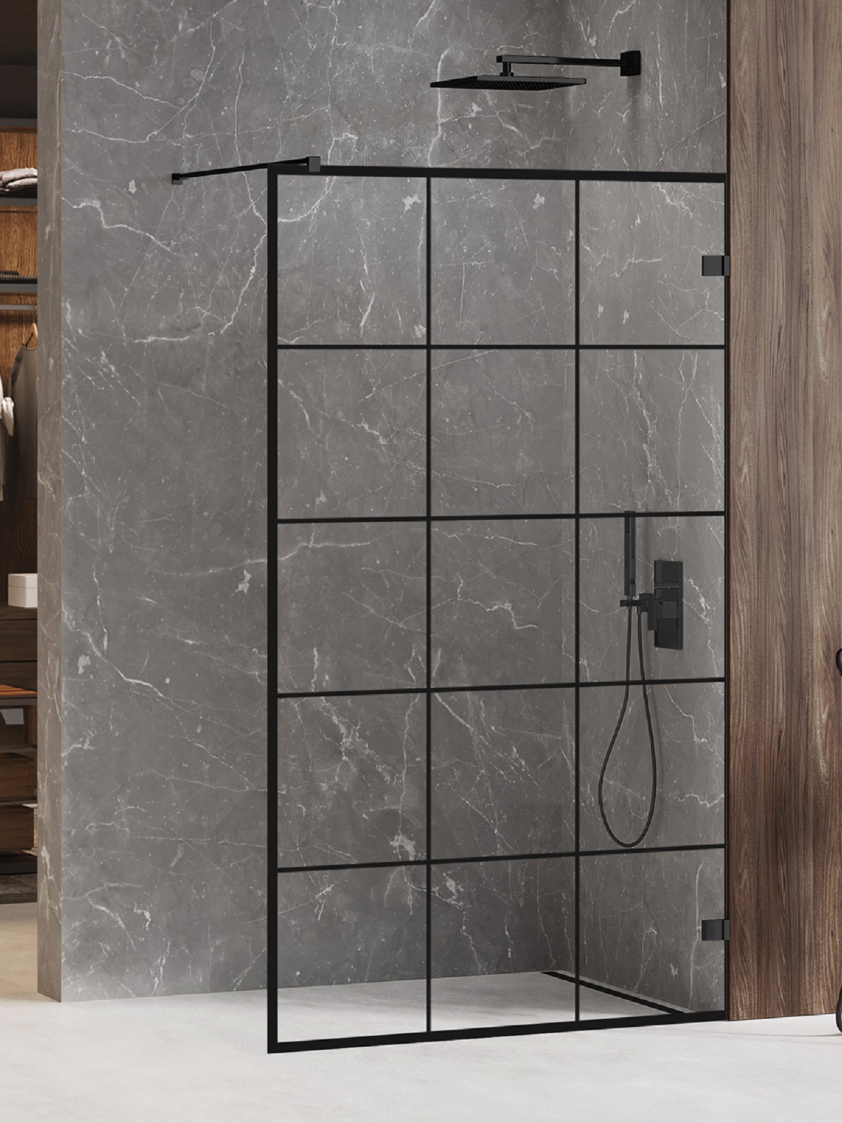 New Trendy Avexa Black mampara de ducha walk-in 100 cm negro mate/vidrio transparente EXK-2023