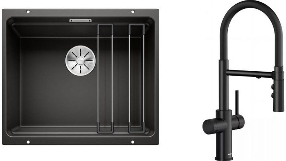 Conjunto fregadero de granito Blanco Etagon 500-U 525887, grifo de cocina Blanco Catris-S 526707