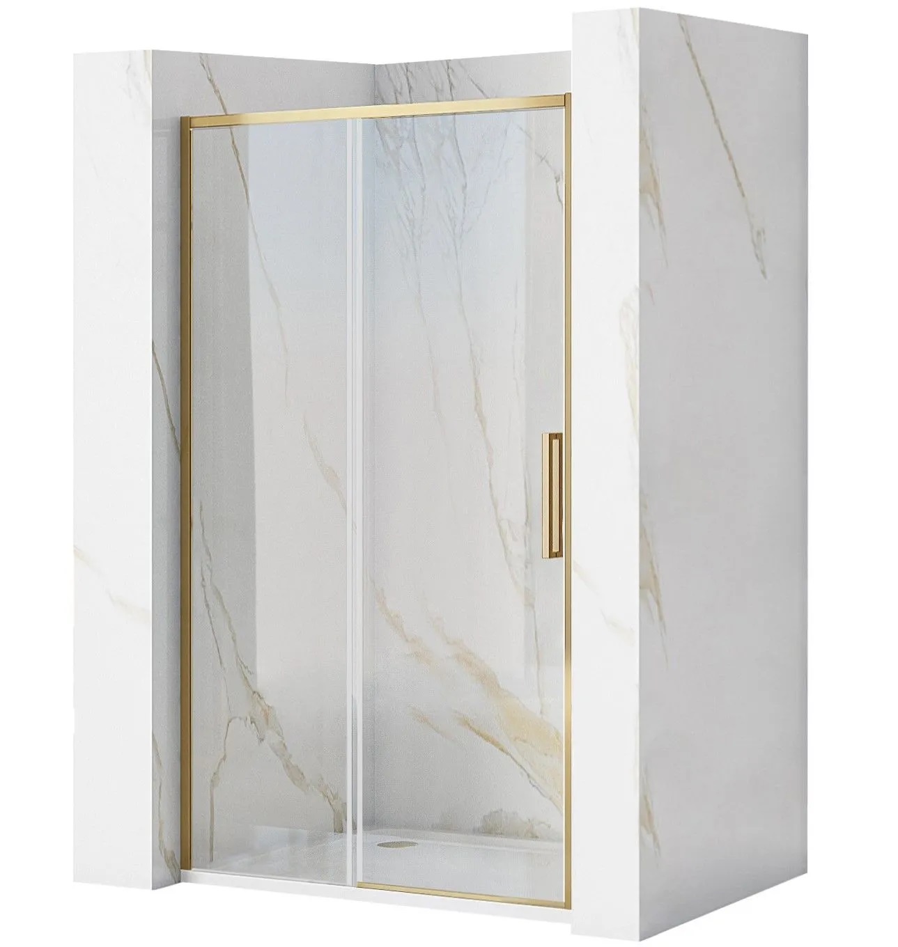 Rea Rapid Slide puerta de ducha 140 cm corredera oro cepillado/vidrio transparente REA-K8591
