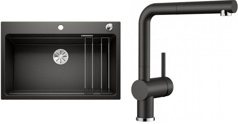 Conjunto fregadero de granito Blanco Etagon 8 525892, grifo de cocina Blanco Linus-S 526148