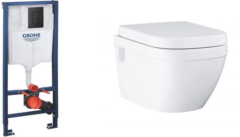 Conjunto marco empotrado con pulsador Grohe Solido 38811KF0, taza de inodoro Grohe Euro Ceramic 39538000, 39330002