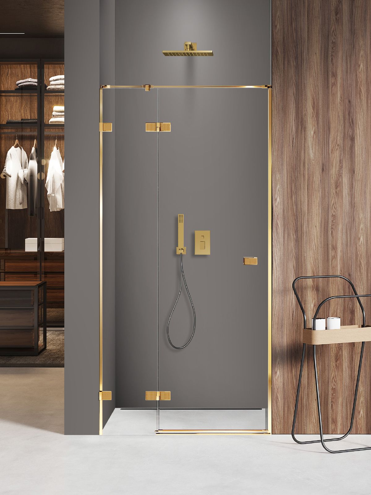 New Trendy Avexa Gold Shine XR puerta de ducha 110 cm oscilante oro brillante/vidrio transparente EXK-6742