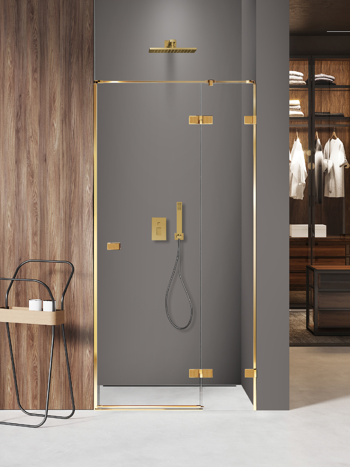 New Trendy Avexa Gold Shine XR puerta de ducha 100 cm oscilante oro brillante/vidrio transparente EXK-6741