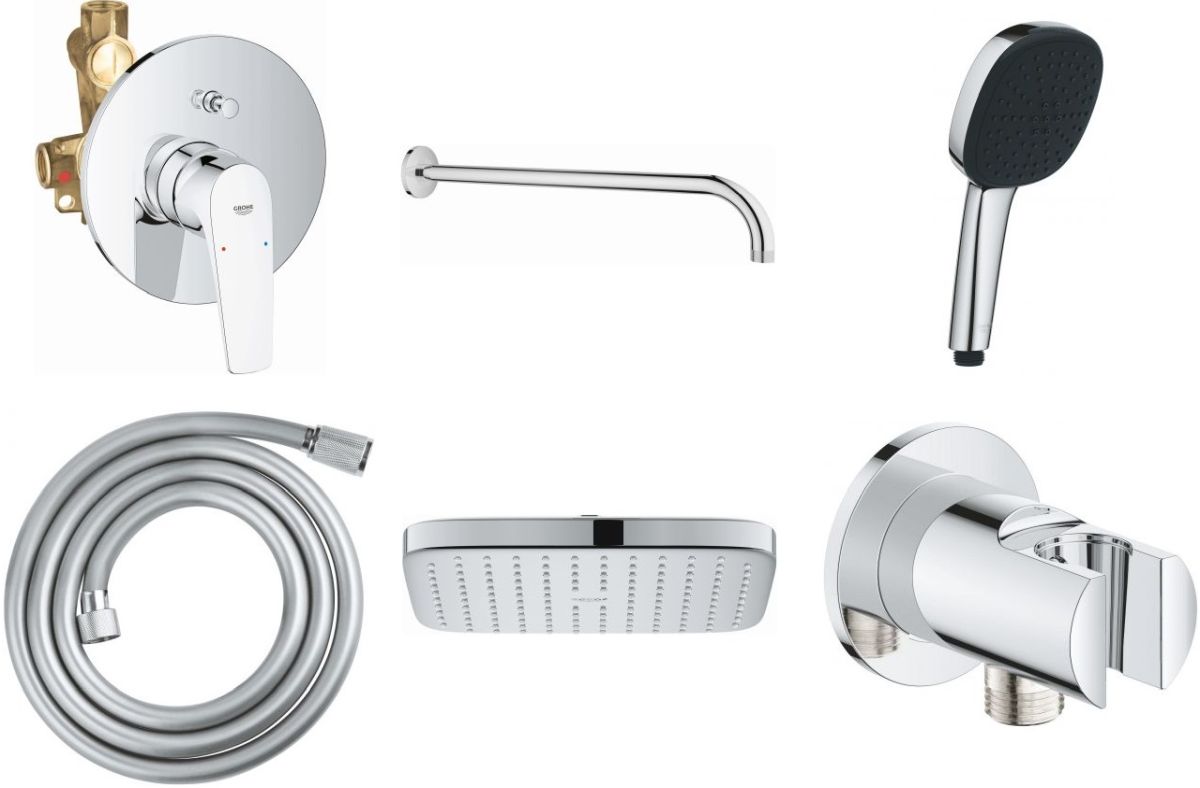 Conjunto grifo de bañera y ducha Grohe Start Flow 29117000, ducha con efecto lluvia Grohe Vitalio Comfort 26695000, 27851000, 26962001, 26397001, 28741002